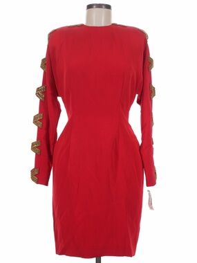 Riazee Boutique Red Beaded Sleeve Dress NWT Size 6 Electric Elegant